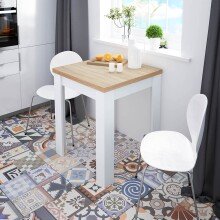 Kulissentisch >Livre< (ausziehbar bis 134cm) in Artik-Weiß/Kanada-Eiche Dekor - 67(134)x79x67 (BxHxT)