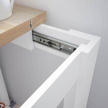 Kulissentisch >Livre< (ausziehbar bis 134cm) in Artik-Weiß/Kanada-Eiche Dekor - 67(134)x79x67 (BxHxT)