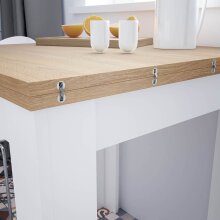 Kulissentisch >Livre< (ausziehbar bis 134cm) in Artik-Weiß/Kanada-Eiche Dekor - 67(134)x79x67 (BxHxT)