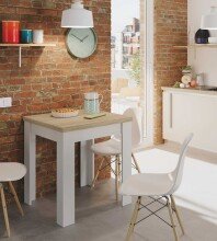 Kulissentisch >Livre< (ausziehbar bis 134cm) in Artik-Weiß/Kanada-Eiche Dekor - 67(134)x79x67 (BxHxT)