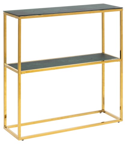 Konsole >Alisma< in Grün, gold, Glas, Stahl - 79,5x80,5x26cm (BxHxT)