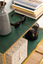 Konsole >Alisma< in Grün, gold, Glas, Stahl - 79,5x80,5x26cm (BxHxT)