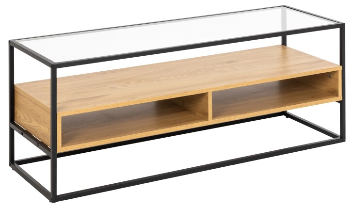 TV-Regal >Randolf< in Wildeiche; schwarz, Glas, Stahl, MDF - 120x45x40cm (BxHxT)