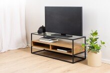 TV-Regal >Randolf< in Wildeiche; schwarz, Glas, Stahl, MDF - 120x45x40cm (BxHxT)