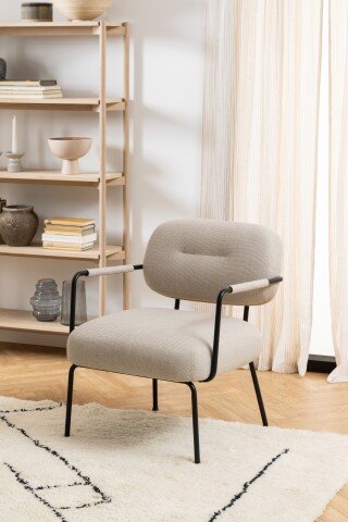 Armlehnstuhl >Dillon< in Beige, Polyester, Stahl - 66x79,5x72cm (BxHxT)