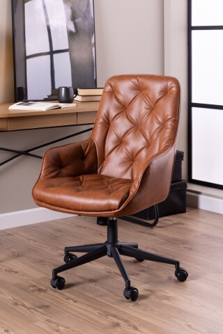 Schreibtischstuhl >Erik< in Braun, PU - 60x106x67,5cm (BxHxT)