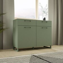 Kommode >SILBA< in Salbei (grün) mit 2 Türen und 2 Schubladen - 109,9x93,4x41,1cm (BxHxT)