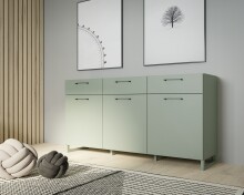 Sideboard >SILBA< in (Salbei grün), 3 Türen, 3 Schubladen - 164,6x93,4x41,1cm (BxHxT)