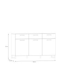 Sideboard >SILBA< in (Salbei grün), 3 Türen, 3 Schubladen - 164,6x93,4x41,1cm (BxHxT)