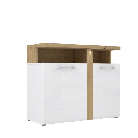 Kommode >TULUZA< in Weiss Glanz / Artisan Eiche Dekor - 103,5x85,9x43,4cm (BxHxT)