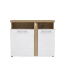 Kommode >TULUZA< in Weiss Glanz / Artisan Eiche Dekor - 103,5x85,9x43,4cm (BxHxT)