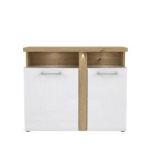 Kommode >TULUZA< in Weiss Glanz / Artisan Eiche Dekor - 103,5x85,9x43,4cm (BxHxT)