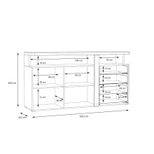 Sideboard >TULUZA< in Weiss Glanz  / Artisan Eiche Dekor - 163,2x85,9x43,4cm (BxHxT)