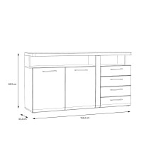 Sideboard >TULUZA< in Weiss Glanz  / Artisan Eiche Dekor - 163,2x85,9x43,4cm (BxHxT)