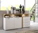 Sideboard >TULUZA< in Weiss Glanz  / Artisan Eiche Dekor - 163,2x85,9x43,4cm (BxHxT)