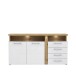 Sideboard >TULUZA< in Weiss Glanz  / Artisan Eiche Dekor - 163,2x85,9x43,4cm (BxHxT)