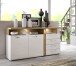Sideboard >TULUZA< in Weiss Glanz  / Artisan Eiche Dekor - 163,2x85,9x43,4cm (BxHxT)