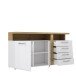 Sideboard >TULUZA< in Weiss Glanz  / Artisan Eiche Dekor - 163,2x85,9x43,4cm (BxHxT)