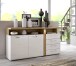 Sideboard >TULUZA< in Weiss Glanz  / Artisan Eiche Dekor - 163,2x85,9x43,4cm (BxHxT)