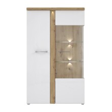 Standvitrine >TULUZA< inkl. Beleuchtung in Weiss Glanz/ Artisan Eiche Dekor - 98,5x164x43,4cm (BxHxT)