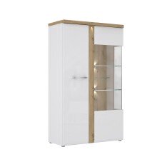 Standvitrine >TULUZA< inkl. Beleuchtung in Weiss Glanz/ Artisan Eiche Dekor - 98,5x164x43,4cm (BxHxT)