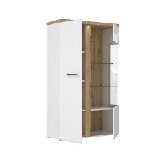 Standvitrine >TULUZA< inkl. Beleuchtung in Weiss Glanz/ Artisan Eiche Dekor - 98,5x164x43,4cm (BxHxT)