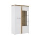 Standvitrine >TULUZA< inkl. Beleuchtung in Weiss Glanz/ Artisan Eiche Dekor - 98,5x164x43,4cm (BxHxT)