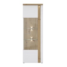 Standvitrine >TULUZA< inkl. Beleuchtung in Weiss Glanz / Artisan Eiche Dekor - 66,5x196x43,4cm (BxHxT)