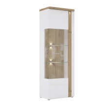 Standvitrine >TULUZA< inkl. Beleuchtung in Weiss Glanz / Artisan Eiche Dekor - 66,5x196x43,4cm (BxHxT)