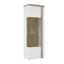 Standvitrine >TULUZA< inkl. Beleuchtung in Weiss Glanz / Artisan Eiche Dekor - 66,5x196x43,4cm (BxHxT)