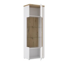 Standvitrine >TULUZA< inkl. Beleuchtung in Weiss Glanz / Artisan Eiche Dekor - 66,5x196x43,4cm (BxHxT)