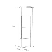 Standvitrine >TULUZA< inkl. Beleuchtung in Weiss Glanz / Artisan Eiche Dekor - 66,5x196x43,4cm (BxHxT)
