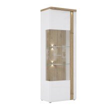 Standvitrine >TULUZA< inkl. Beleuchtung in Weiss Glanz / Artisan Eiche Dekor - 66,5x196x43,4cm (BxHxT)