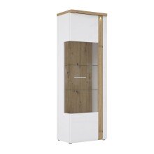 Standvitrine >TULUZA< inkl. Beleuchtung in Weiss Glanz / Artisan Eiche Dekor - 66,5x196x43,4cm (BxHxT)