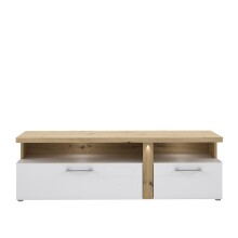 TV-Lowboard >TULUZA< mit 2 Schubladen in Weiss Glanz  / Artisan Eiche Dekor- 163,2x50,7x54,1cm (BxHxT)