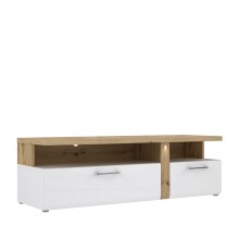 TV-Lowboard >TULUZA< mit 2 Schubladen in Weiss Glanz  / Artisan Eiche Dekor- 163,2x50,7x54,1cm (BxHxT)