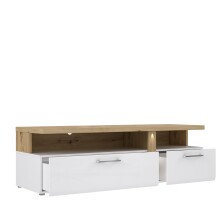 TV-Lowboard >TULUZA< mit 2 Schubladen in Weiss Glanz  / Artisan Eiche Dekor- 163,2x50,7x54,1cm (BxHxT)
