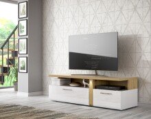TV-Lowboard >TULUZA< mit 2 Schubladen in Weiss Glanz  / Artisan Eiche Dekor- 163,2x50,7x54,1cm (BxHxT)