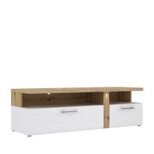 TV-Lowboard >TULUZA< mit 2 Schubladen in Weiss Glanz  / Artisan Eiche Dekor- 163,2x50,7x54,1cm (BxHxT)