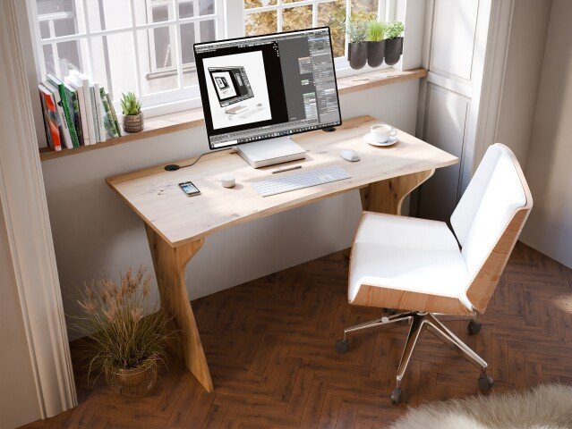 Schreibtisch >UTAPAU< in Artisan Eiche Dekor - 140x76,2x65cm (BxHxT)