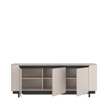 Sideboard >VODOL< in sand,schwarz mit 3 Sofclose-Türen - 204,9x77,9x44,8cm (BxHxT)