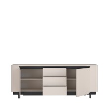 Sideboard >VODOL< in sand,schwarz mit 2 Türen und 2 Schubladen - 204,9x77,9x44,8cm (BxHxT)