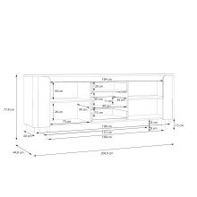 Sideboard >VODOL< in sand,schwarz mit 2 Türen und 2 Schubladen - 204,9x77,9x44,8cm (BxHxT)
