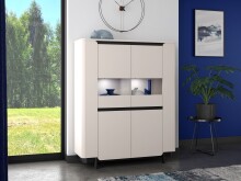 Highboard >VODOL< in sand,schwarz mit 2 Sofclose-Türen - 130,3x161,1x44,8cm (BxHxT)