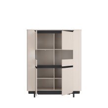 Highboard >VODOL< in sand,schwarz mit 2 Sofclose-Türen - 130,3x161,1x44,8cm (BxHxT)