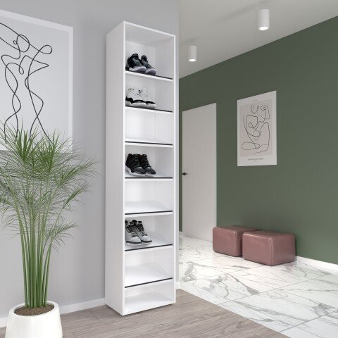 Schuhregal >CANBERRA< in weiß,schwarz mit 7 Böden - 46x206,5x29,5cm (BxHxT)