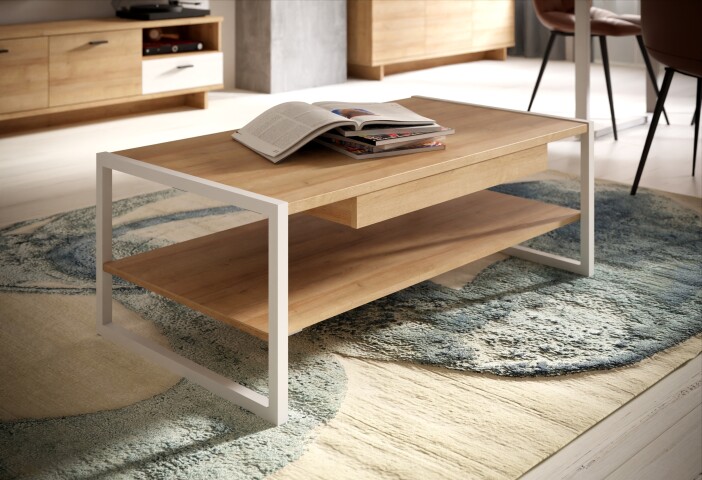 Couchtisch >CHESAPEAKE< in Riviera Eiche Dekor / weiß mit Schublade - 111x40x60cm (B/H/T)