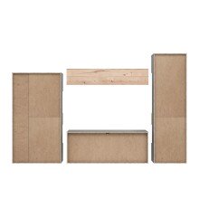 Wohnwand >COMO< in Uni Wolfram Grau / Planked Eiche Dekor inkl. Beleuchtung - 319,3x203,3x52cm (BxHxT)