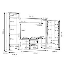Wohnwand >COMO< in Uni Wolfram Grau / Planked Eiche Dekor inkl. Beleuchtung - 319,3x203,3x52cm (BxHxT)