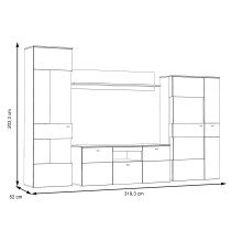 Wohnwand >COMO< in Uni Wolfram Grau / Planked Eiche Dekor inkl. Beleuchtung - 319,3x203,3x52cm (BxHxT)